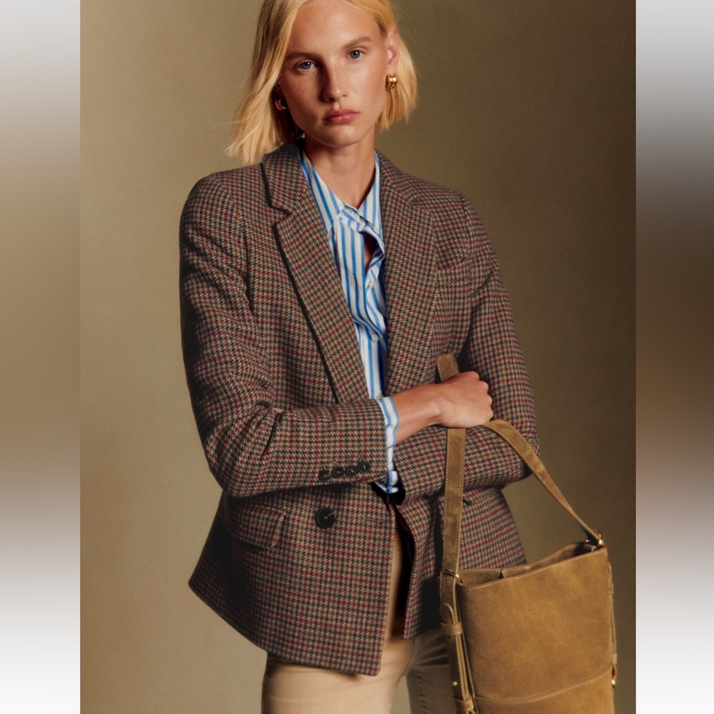 Sezane Christie Tweed Houndstooth Blazer Jacket 32